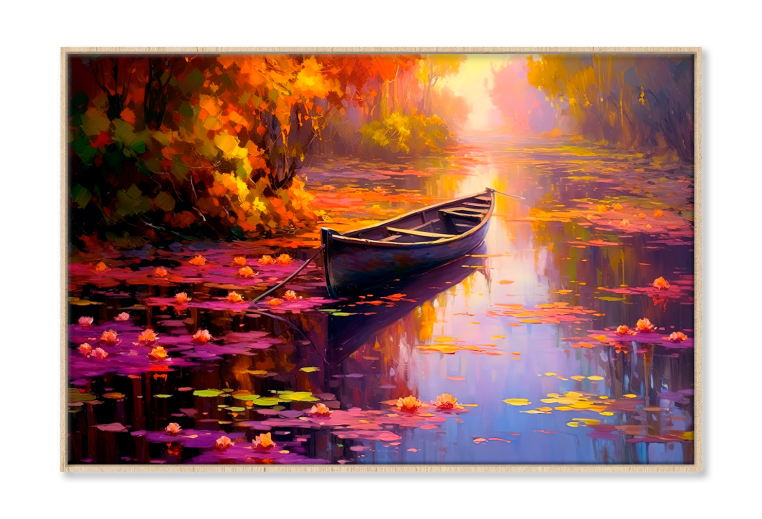 Paddle Boat in Waterlily Pond Oil Painting Wall Art Limited Edition High Quality Print Canvas Box Framed Natural