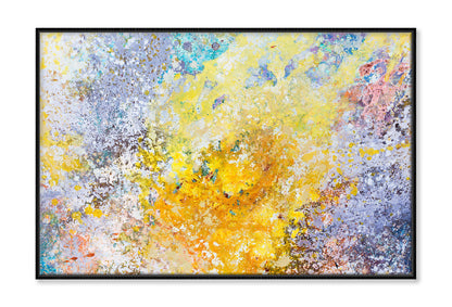 Yellow Brown Blue Abstract Splash Painting Wall Art Limited Edition High Quality Print Canvas Box Framed Black