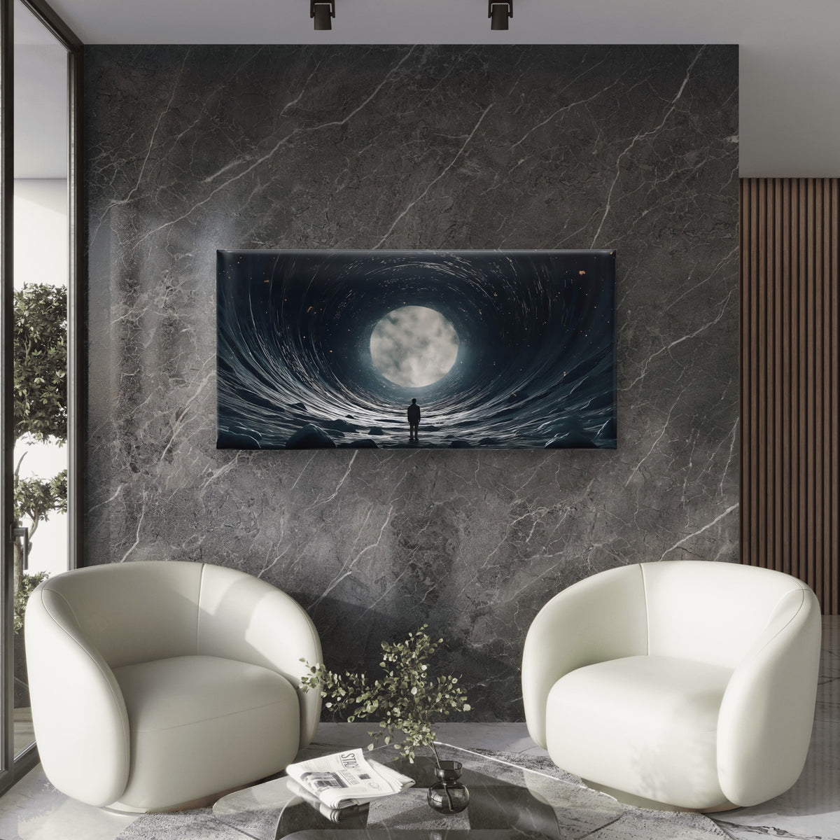 Full Moon Night Sky Cosmic Tunnel Wall Art Canvas Office Home Framed 120x60cm