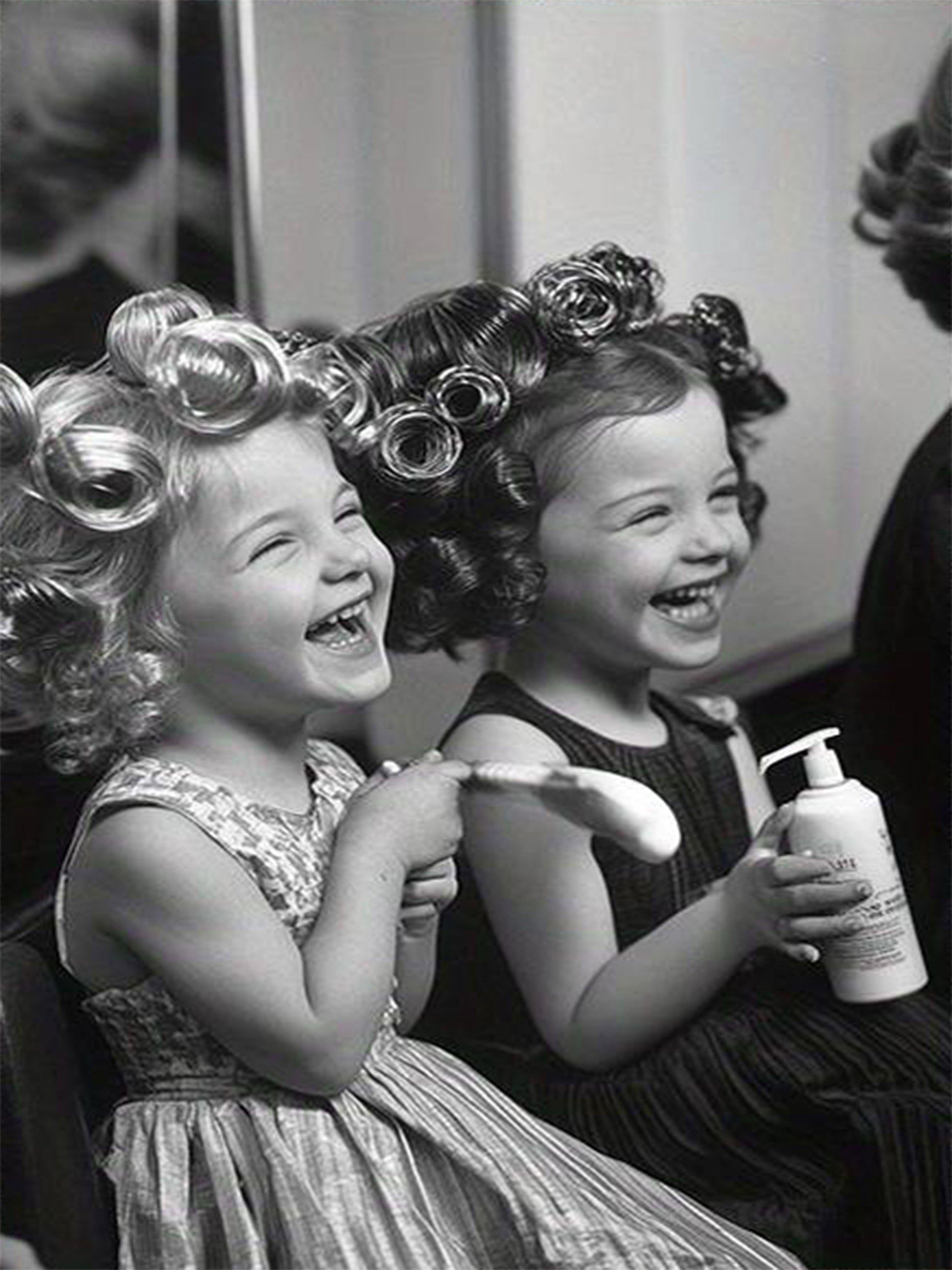 Black & White Hair Salon Two Girls in Curlers Fashion Home Decor Premium Quality Poster Print Choose Your Sizes - Bella Home Decor