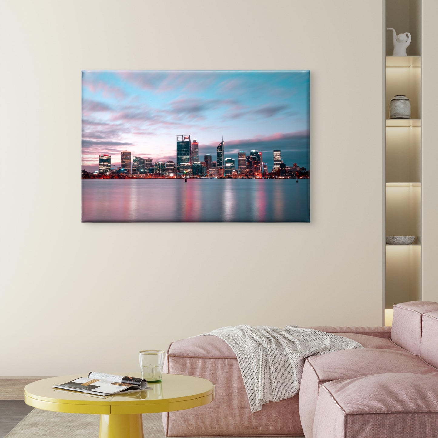 Beautiful twilight skyline of Perth over Swan River, Australia  Wall Art Decor 100% Australian Made