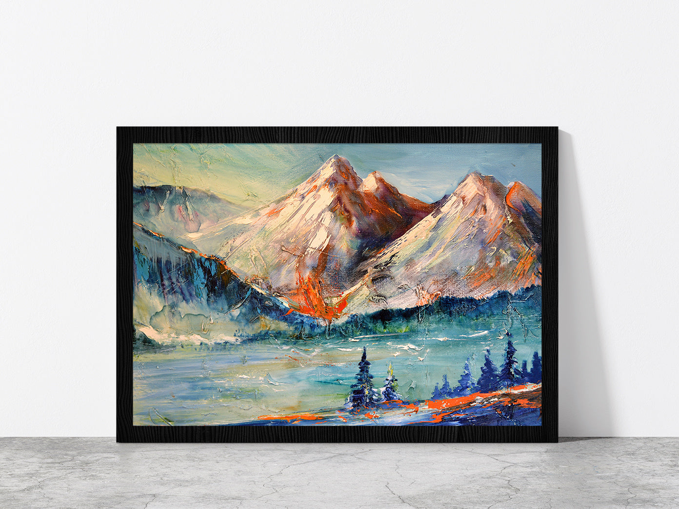 Mountain Pass With Forest Landscape Glass Framed Wall Art, Ready to Hang Quality Print Without White Border Black