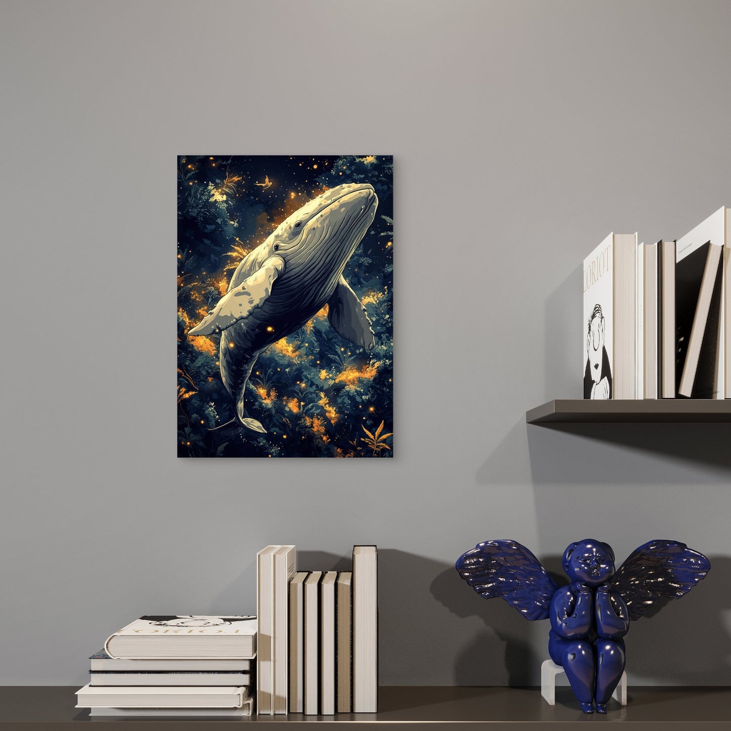 Starry Night Forest Whale 40x60cm Metal Print Ready to Hang - Bella Home Decor
