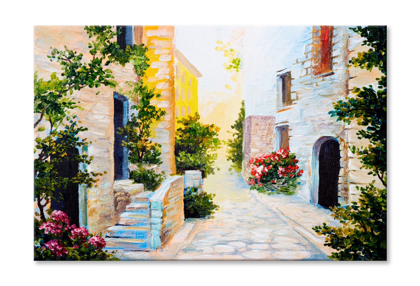 Italian Street, Colorful Watercolor Limited Edition High Quality Print Stretched Canvas None