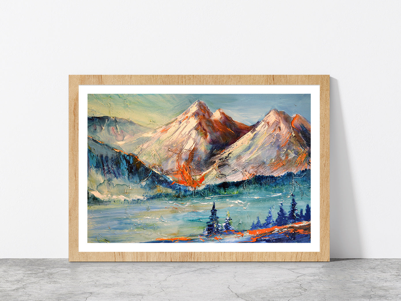 Mountain Pass With Forest Landscape Glass Framed Wall Art, Ready to Hang Quality Print With White Border Oak