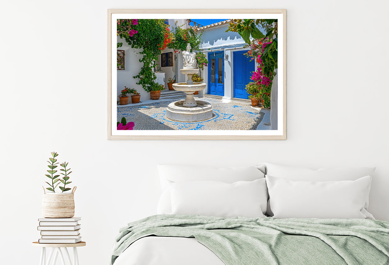 Fountain in a Courtyard, Flowers, Houseplant Home Decor Premium Quality Poster Print Choose Your Sizes