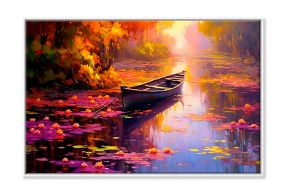 Paddle Boat in Waterlily Pond Oil Painting Wall Art Limited Edition High Quality Print Canvas Box Framed White