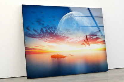 Moon over Sunset Ocean UV Direct Aluminum Print Australian Made Quality