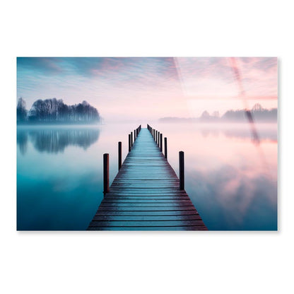 Lakeside View Featuring a Wooden Pier  Acrylic Glass Print Tempered Glass Wall Art 100% Made in Australia Ready to Hang - Bella Home Decor