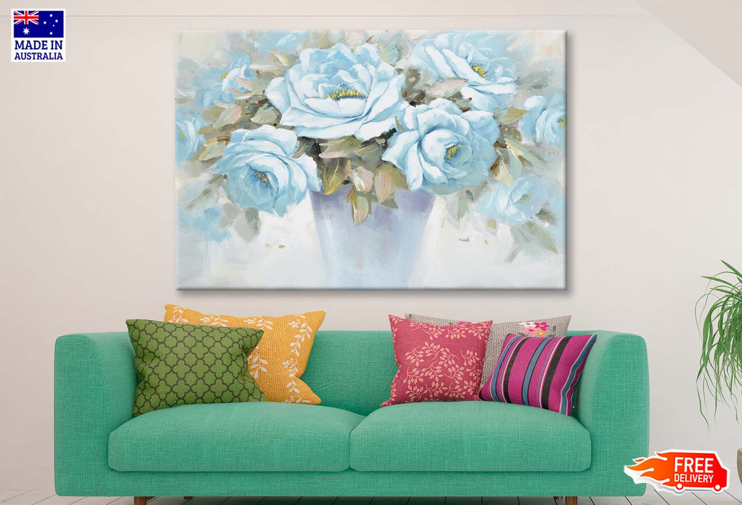 Flowers, Blue, Painting Wall Art Limited Edition High Quality Print