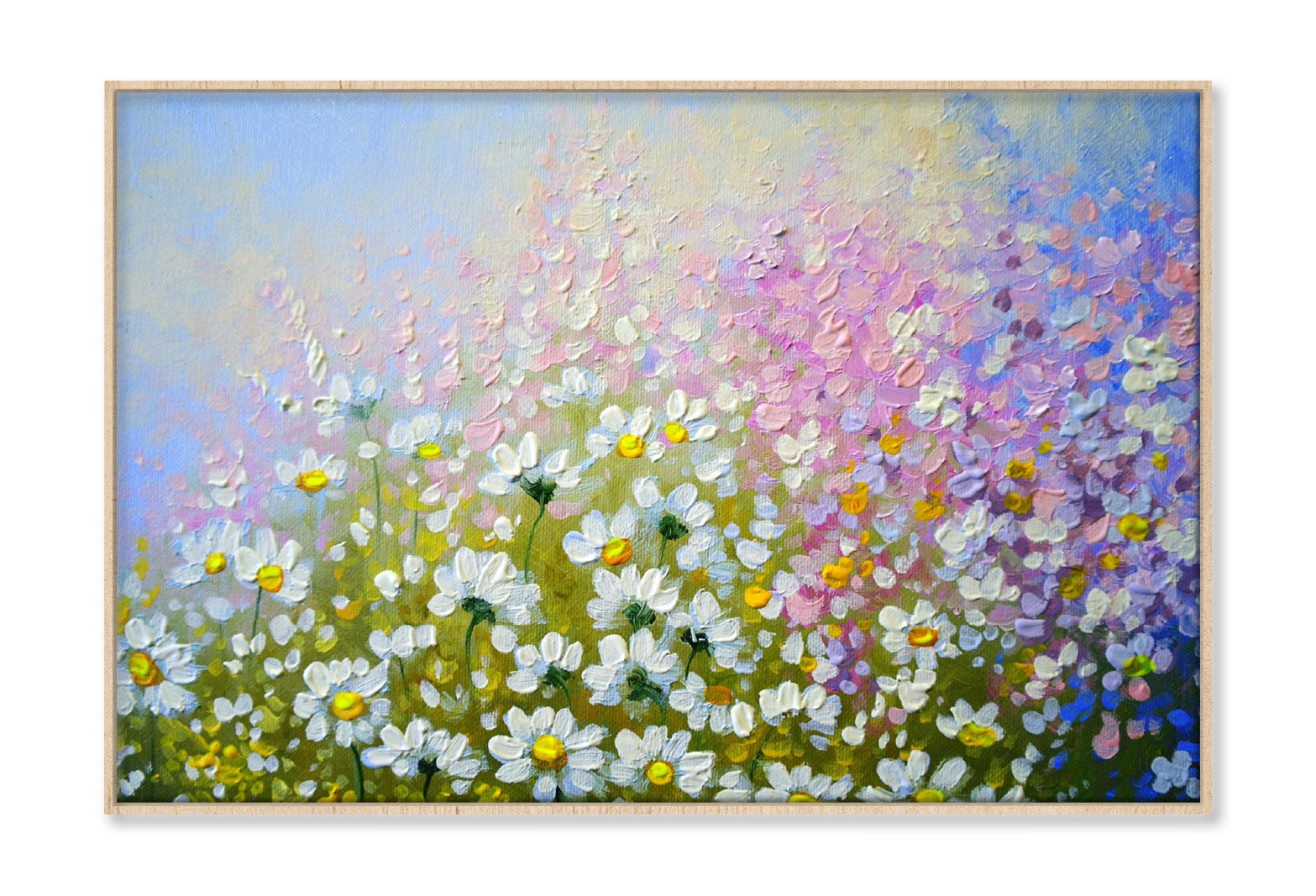 White Flower Plants Field Oil Painting Wall Art Limited Edition High Quality Print Canvas Box Framed Natural