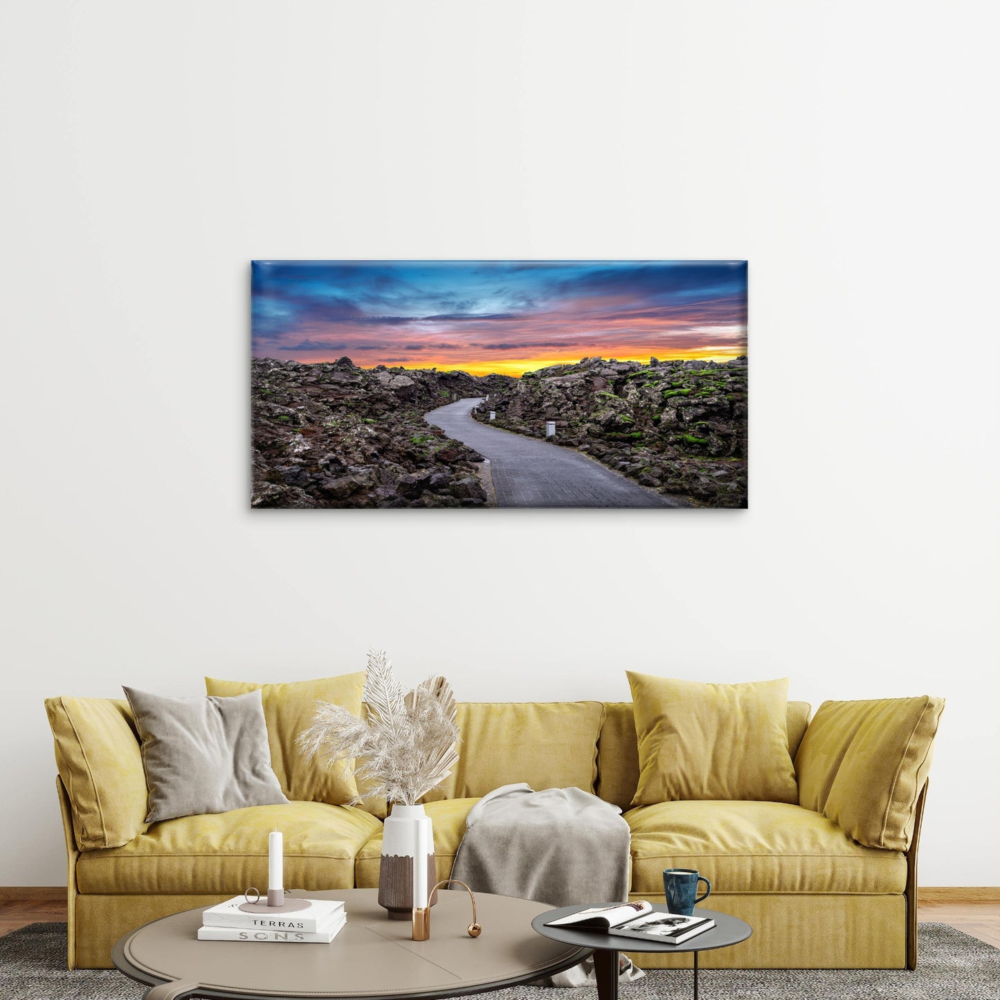 Blue Lagoon Entrance Lava Rocks Sunset Iceland Wall Art Canvas Office Home Room Framed 120x60cm