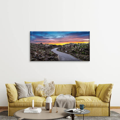 Blue Lagoon Entrance Lava Rocks Sunset Iceland Wall Art Canvas Office Home Room Framed 120x60cm