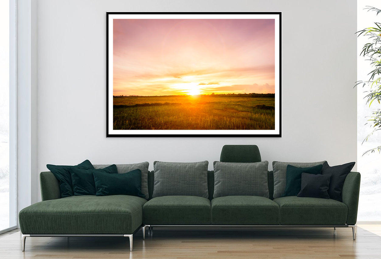 Empty Grassland and Sunset Home Decor Premium Quality Poster Print Choose Your Sizes