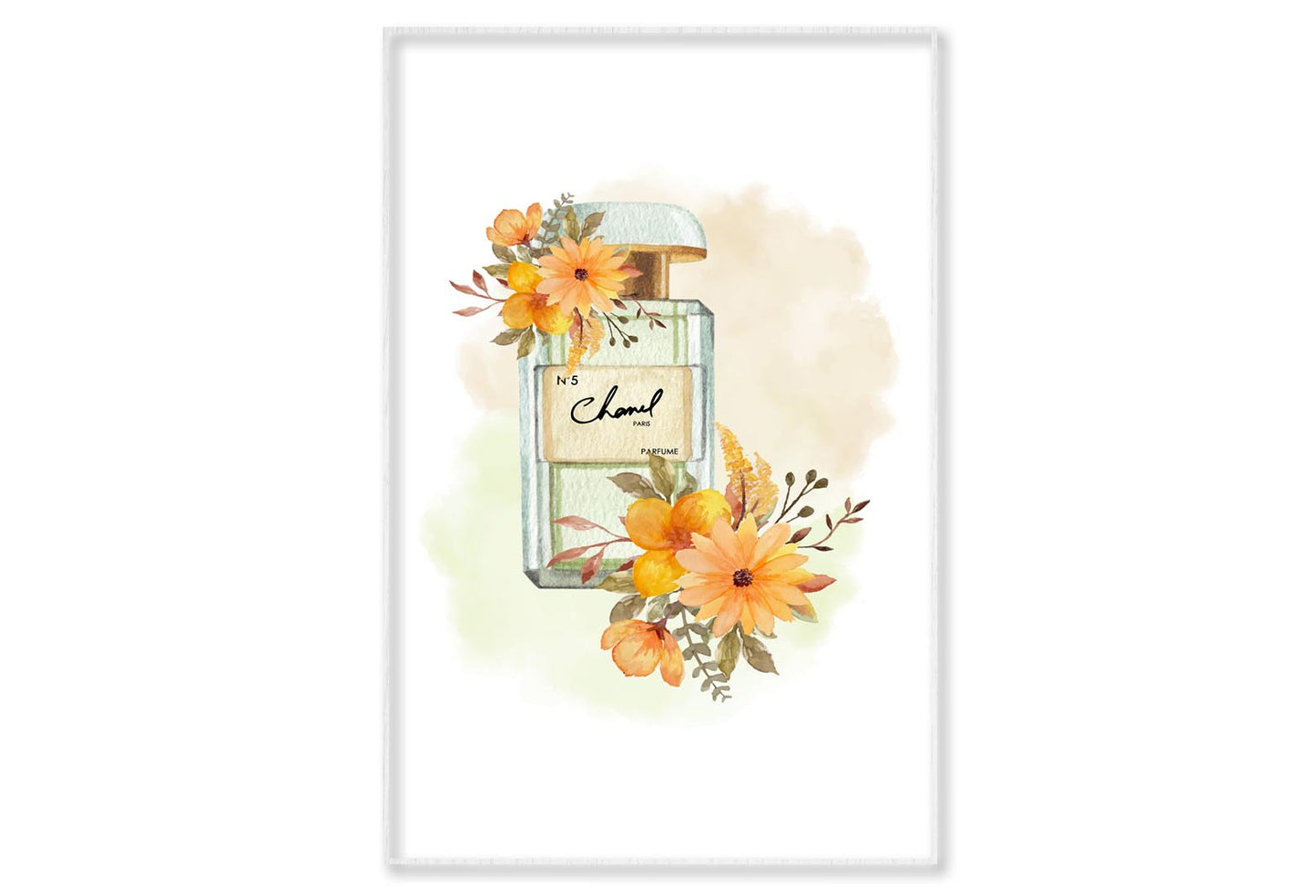 Perfume With Yellow Flowers Wall Art Limited Edition High Quality Print Canvas Box Framed White