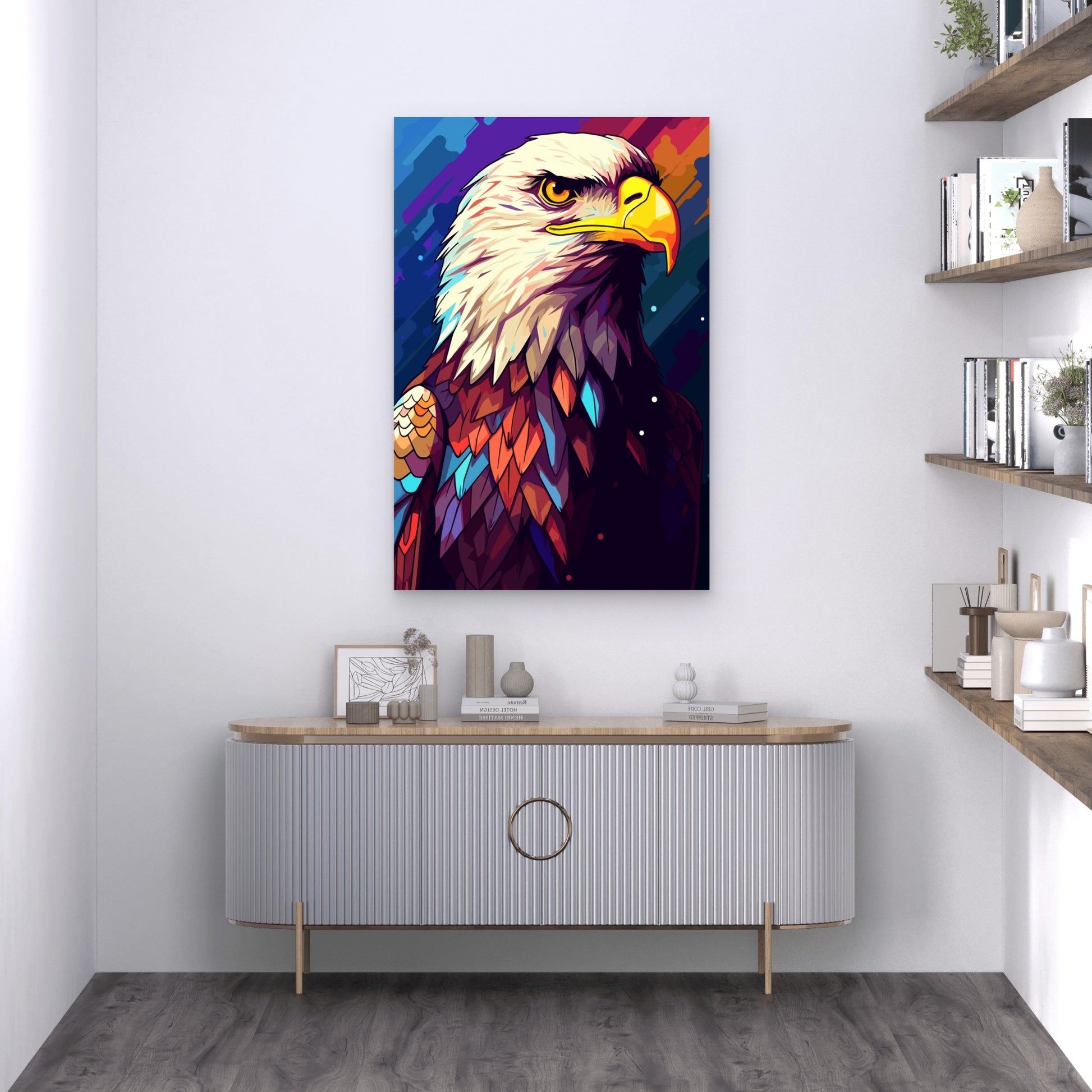 Majestic Rainbow Bald Eagle Animal 40x60cm Metal Print Ready to Hang - Bella Home Decor