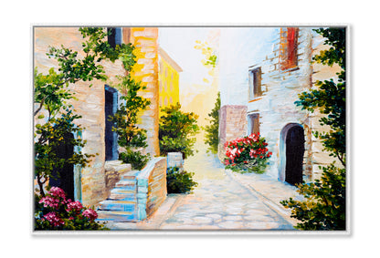 Italian Street, Colorful Watercolor Limited Edition High Quality Print Canvas Box Framed White