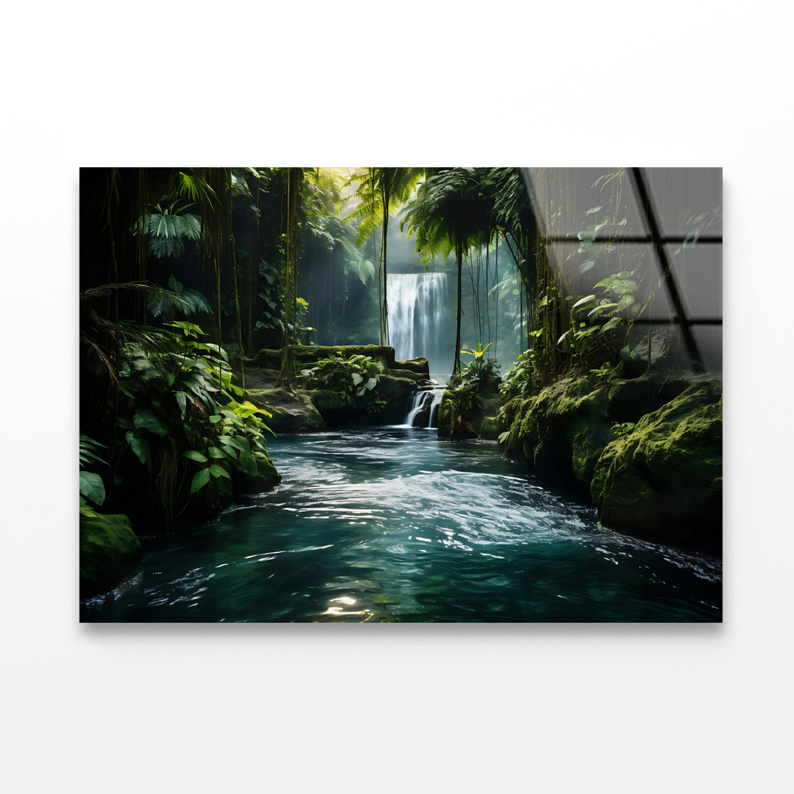 Waterfall in the Forest View Acrylic Glass Print Tempered Glass Wall Art 100% Made in Australia Ready to Hang - Bella Home Decor