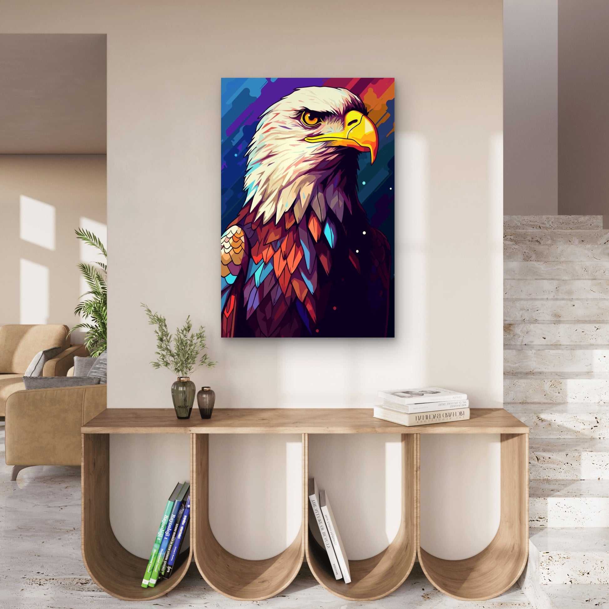 Majestic Rainbow Bald Eagle Animal 40x60cm Metal Print Ready to Hang - Bella Home Decor