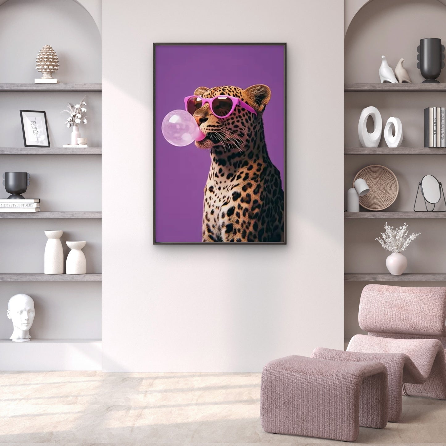 Playful Leopard Blowing Bubbles with Pink Glasses Fashion Home Decor Premium Quality Poster Print Choose Your Sizes