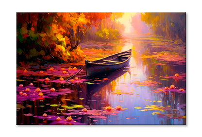 Paddle Boat in Waterlily Pond Oil Painting Wall Art Limited Edition High Quality Print Stretched Canvas None