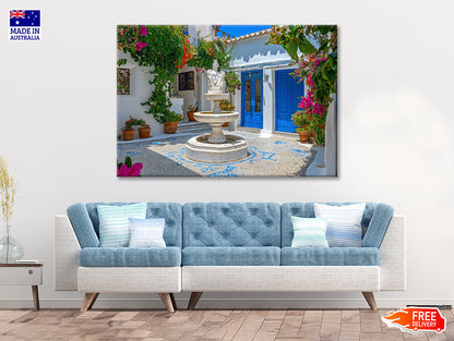 Fountain in a Courtyard, Flowers, Houseplant Print 100% Australian Made - Bella Home Decor