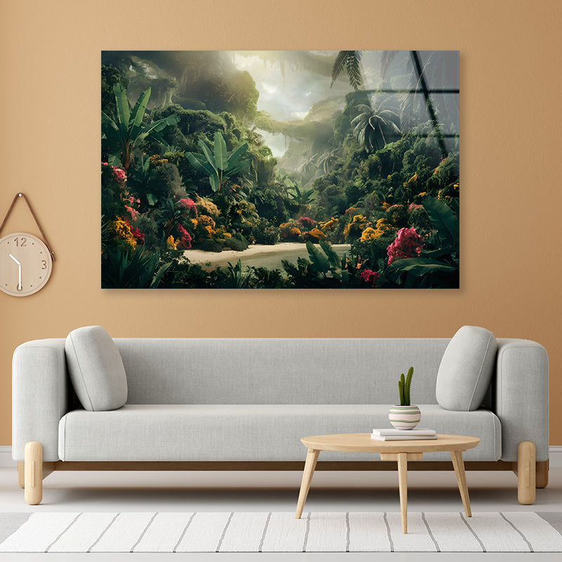Tropical Forest with a River Acrylic Glass Print Tempered Glass Wall Art 100% Made in Australia Ready to Hang - Bella Home Decor