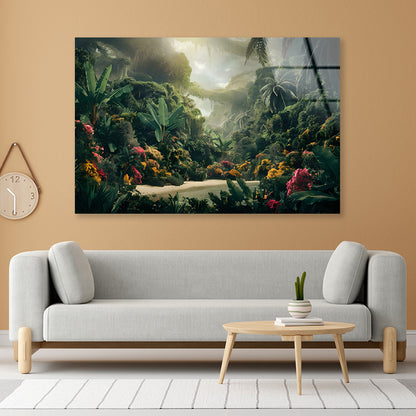 Tropical Forest with a River Acrylic Glass Print Tempered Glass Wall Art 100% Made in Australia Ready to Hang - Bella Home Decor