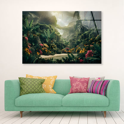 Tropical Forest with a River Acrylic Glass Print Tempered Glass Wall Art 100% Made in Australia Ready to Hang - Bella Home Decor
