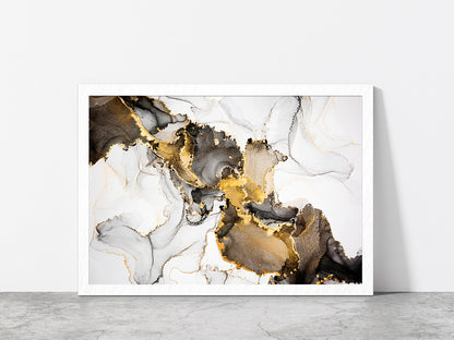 Black White & Gold Abstract Glass Framed Wall Art, Ready to Hang Quality Print Without White Border White