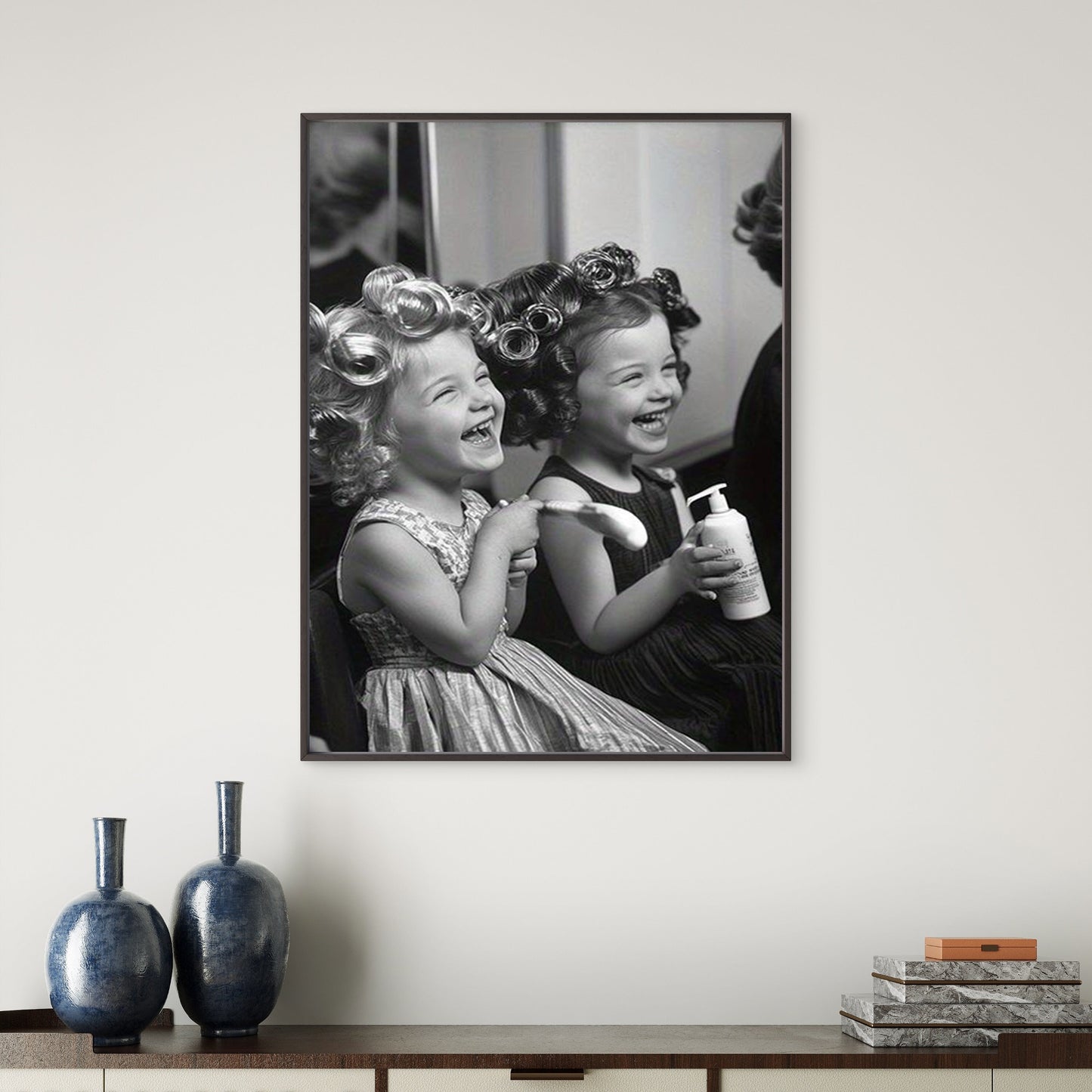 Black & White Hair Salon Two Girls in Curlers Fashion Home Decor Premium Quality Poster Print Choose Your Sizes - Bella Home Decor