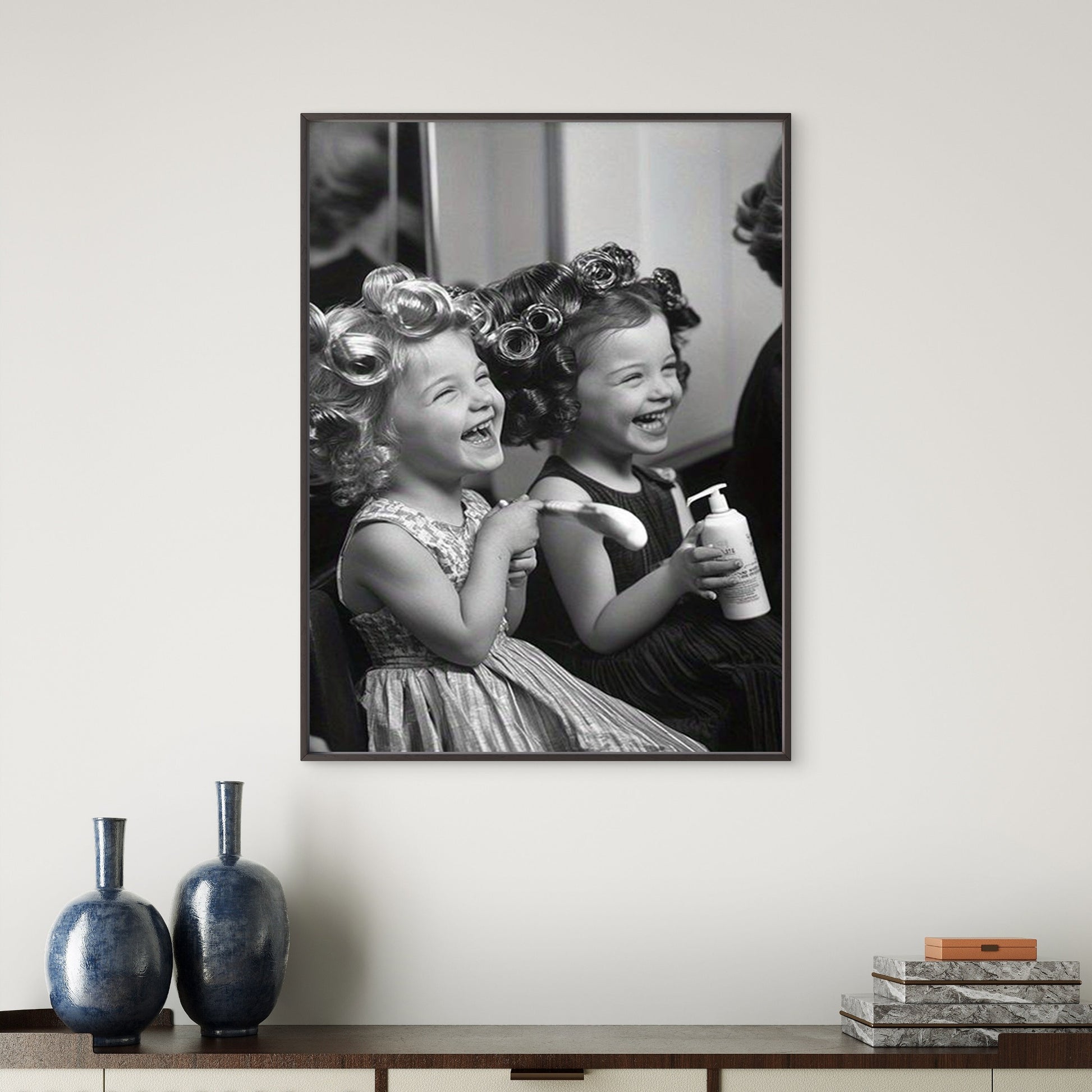 Black & White Hair Salon Two Girls in Curlers Fashion Home Decor Premium Quality Poster Print Choose Your Sizes - Bella Home Decor
