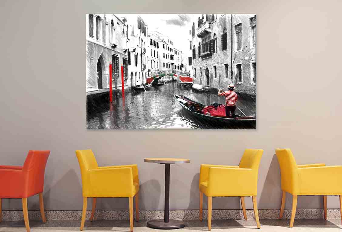 Gondolas on Venice, Sketch Style Wall Art Decor 100% Australian Made - Bella Home Decor