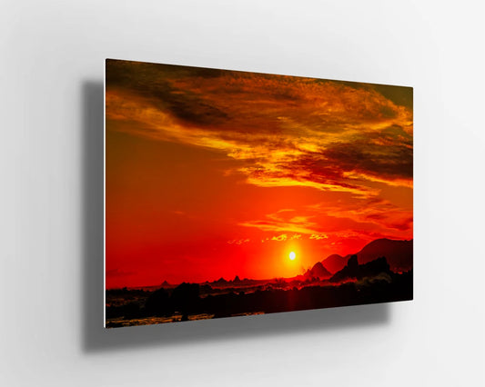 Mountains with sunset Scene Nature forest UV Direct Aluminum Print Australian Made Quality