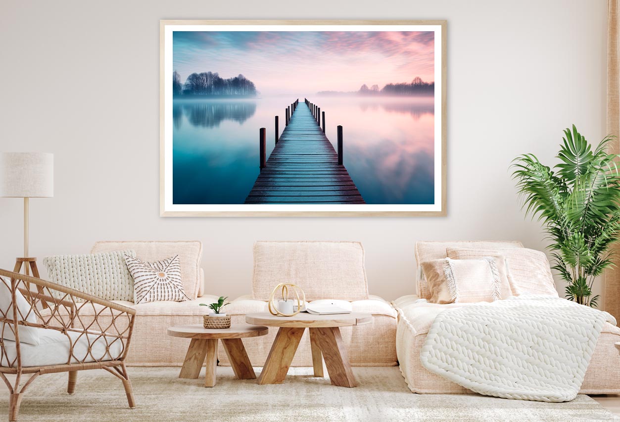 Lakeside View Featuring a Wooden Pier Home Decor Premium Quality Poster Print Choose Your Sizes - Bella Home Decor