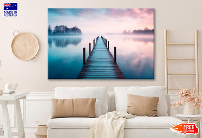 Lakeside View Featuring a Wooden Pier  Wall Art Decor 100% Australian Made