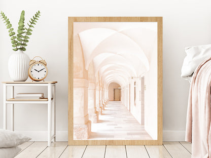 Courtyard of the Seminary Photograph Glass Framed Wall Art, Ready to Hang Quality Print Without White Border Oak