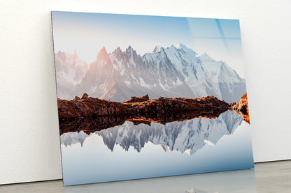 A Snow-Covered Mountain Surrounded By a Glacial Lake Acrylic Glass Print Tempered Glass Wall Art 100% Made in Australia Ready to Hang