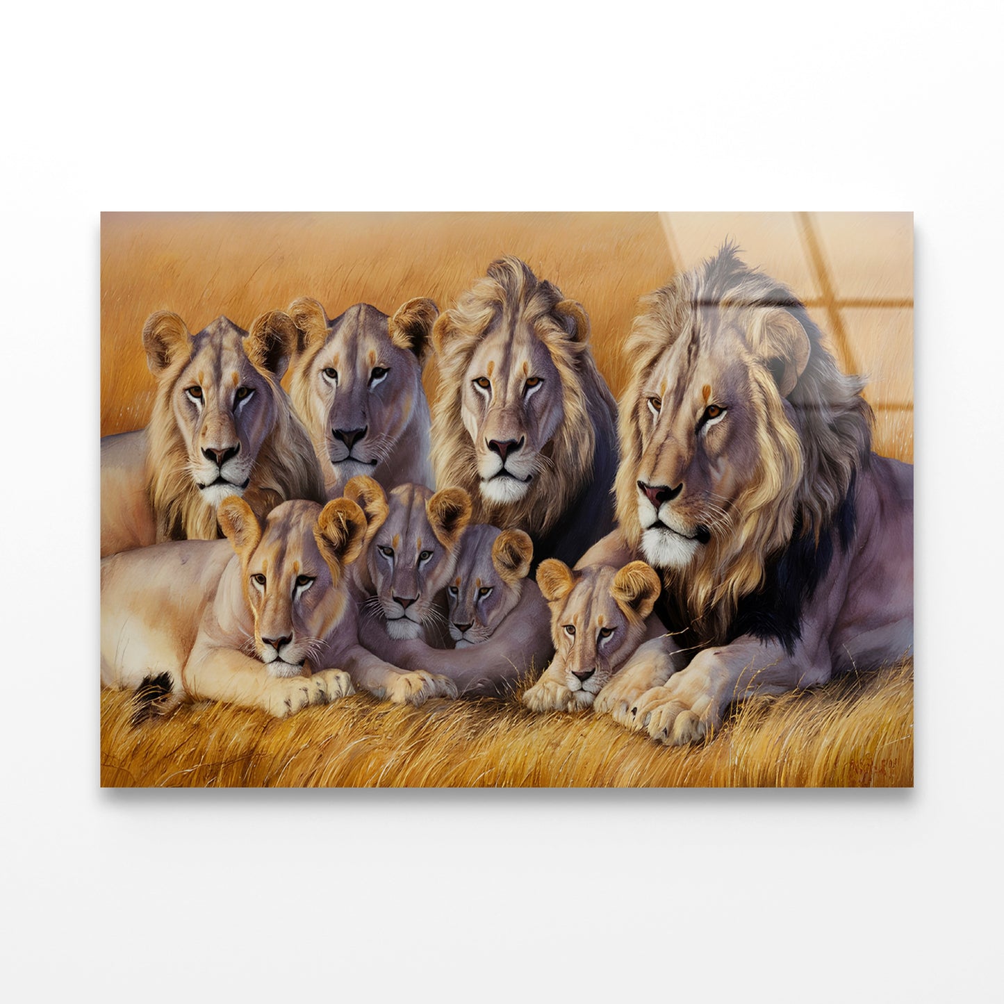 A Pride of Lions Resting Together In the Grasslands Acrylic Glass Print Tempered Glass Wall Art 100% Made in Australia Ready to Hang