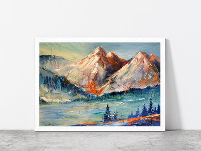 Mountain Pass With Forest Landscape Glass Framed Wall Art, Ready to Hang Quality Print Without White Border White