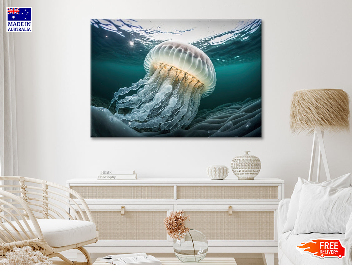 White Jellyfish Floating In the Water Print 100% Australian Made - Bella Home Decor