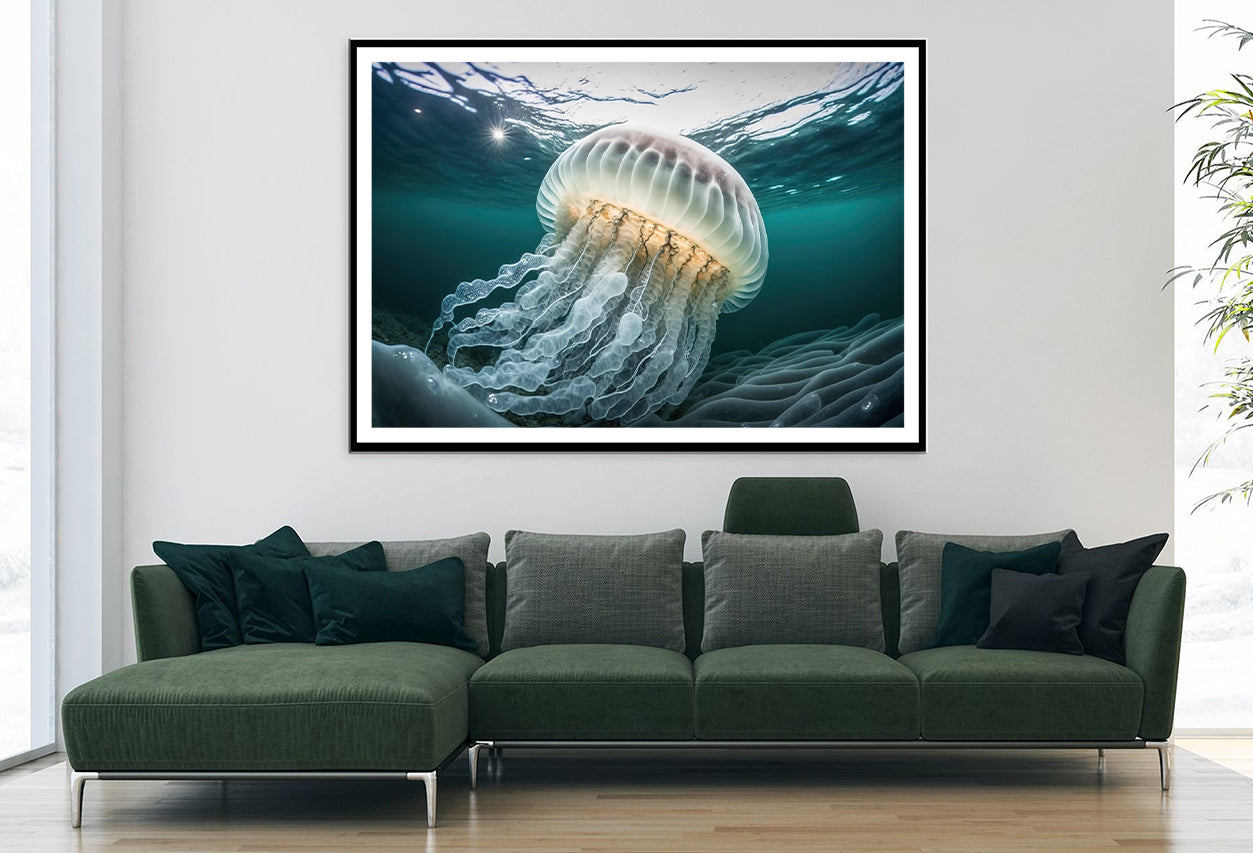 White Jellyfish Floating In the Water Home Decor Premium Quality Poster Print Choose Your Sizes