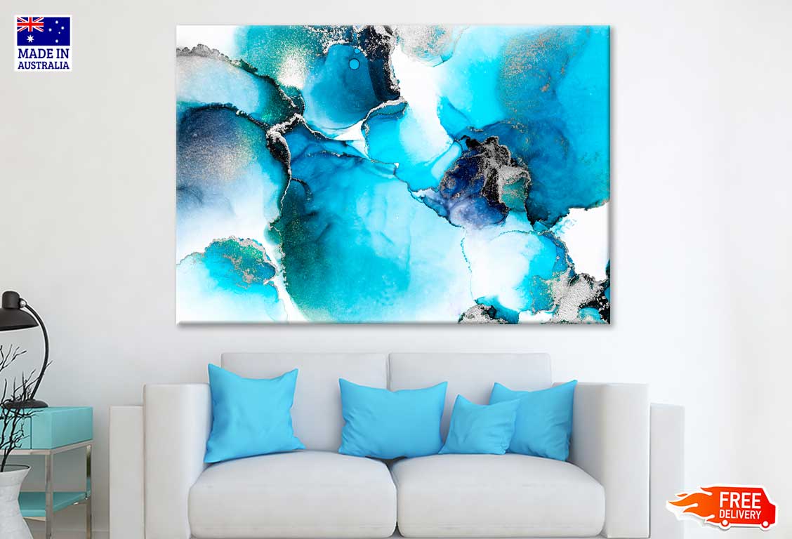 Blue Silver Abstract Background Print 100% Australian Made