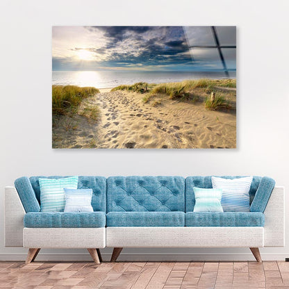 Sand Path to North Sea Beach in Sunshine, Holland Acrylic Glass Print Tempered Glass Wall Art 100% Made in Australia Ready to Hang