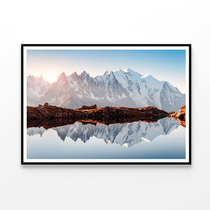 A Snow-Covered Mountain Surrounded By a Glacial Lake Home Decor Premium Quality Poster Print Choose Your Sizes