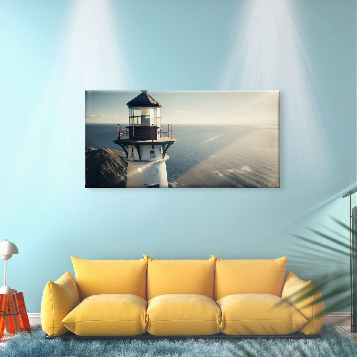 Coastal Lighthouse Ocean Waves Sunset Seascape Wall Art Canvas Office Home Framed 120x60cm - Bella Home Decor
