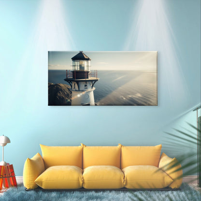 Coastal Lighthouse Ocean Waves Sunset Seascape Wall Art Canvas Office Home Framed 120x60cm - Bella Home Decor
