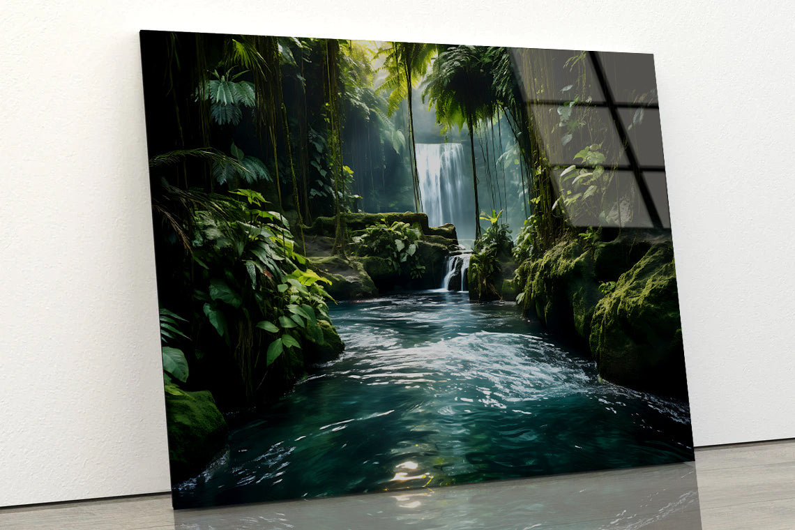 Waterfall in the Forest View Acrylic Glass Print Tempered Glass Wall Art 100% Made in Australia Ready to Hang - Bella Home Decor