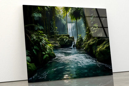 Waterfall in the Forest View Acrylic Glass Print Tempered Glass Wall Art 100% Made in Australia Ready to Hang - Bella Home Decor