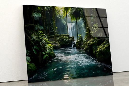 Waterfall in the Forest View Acrylic Glass Print Tempered Glass Wall Art 100% Made in Australia Ready to Hang - Bella Home Decor